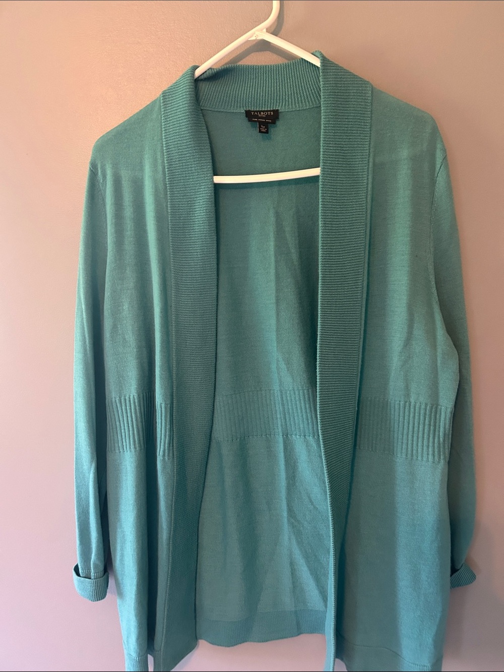 Talbots Teal Open-Front Lightweight Cardigan
